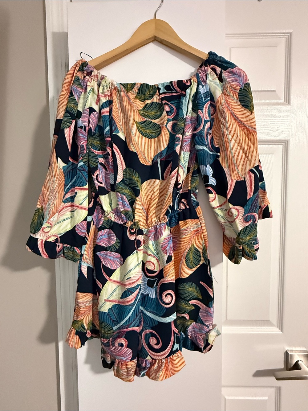Nordstrom One-Shoulder Floral Print Romper in Navy, Peach, Green and Pink